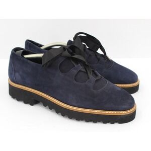 Ron White Cashmere Suede Oxford Shoes Lug Sole Navy Blue size 37